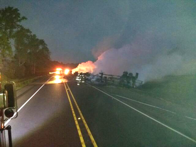 Highway Shut Down With Tanker Fire