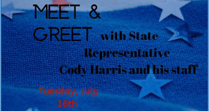 Town Hall Relocated to Civic Center, Come Meet State Rep. Cody Harris July 16