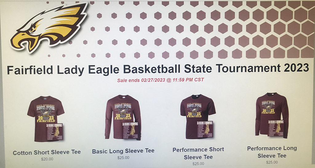Get your State Tournament T-shirt ad Support the Fairfield Lady Eagles!