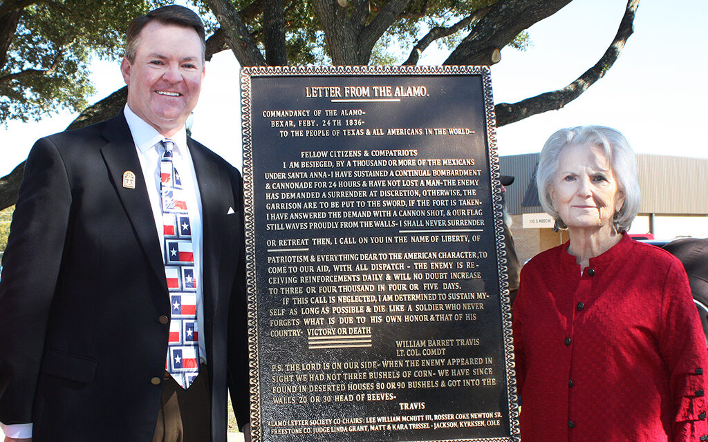 Plaque Installed on Courthouse Lawn to Remember the Letter from William Barrett Travis at the Alamo