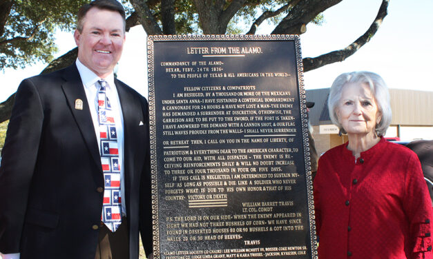 Plaque Installed on Courthouse Lawn to Remember the Letter from William Barrett Travis at the Alamo