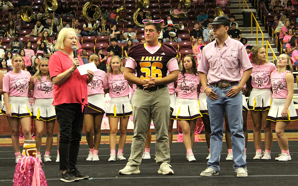 Proceeds of ‘Pink Out’ Fundraiser Presented at FHS Pep Rally to Freestone Cancer Support Group
